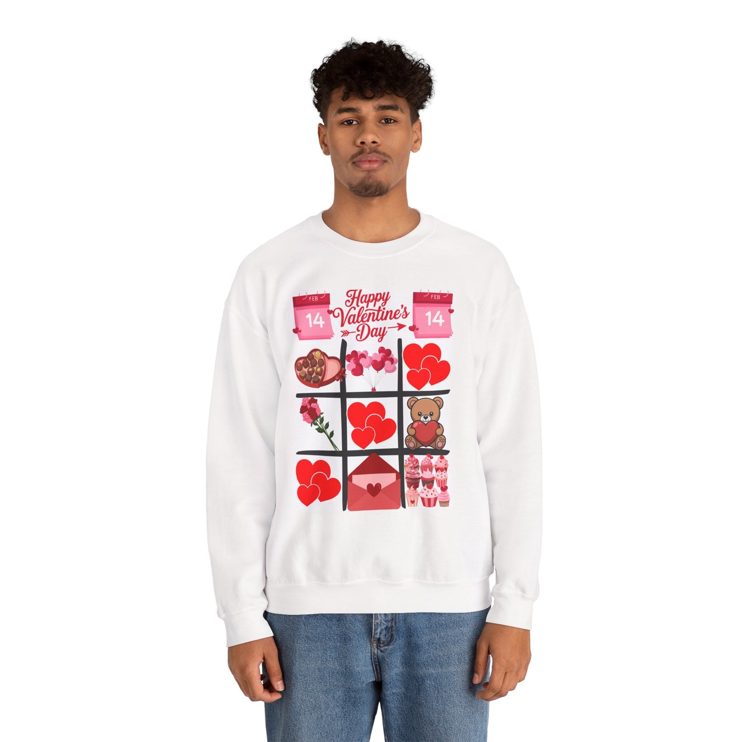 Valentine's Day Tic-Tac-Toe Sweatshirt — Happy Valentine’s Day Cute Hearts & Teddy