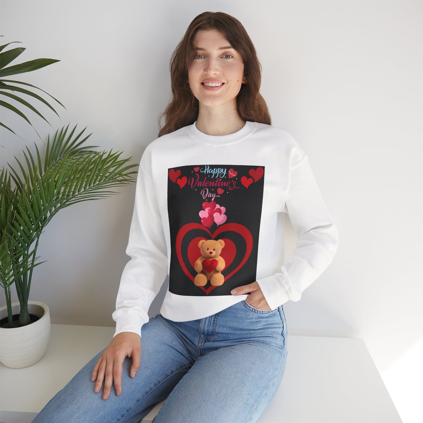 Valentine Teddy Heart Crewneck Sweatshirt
