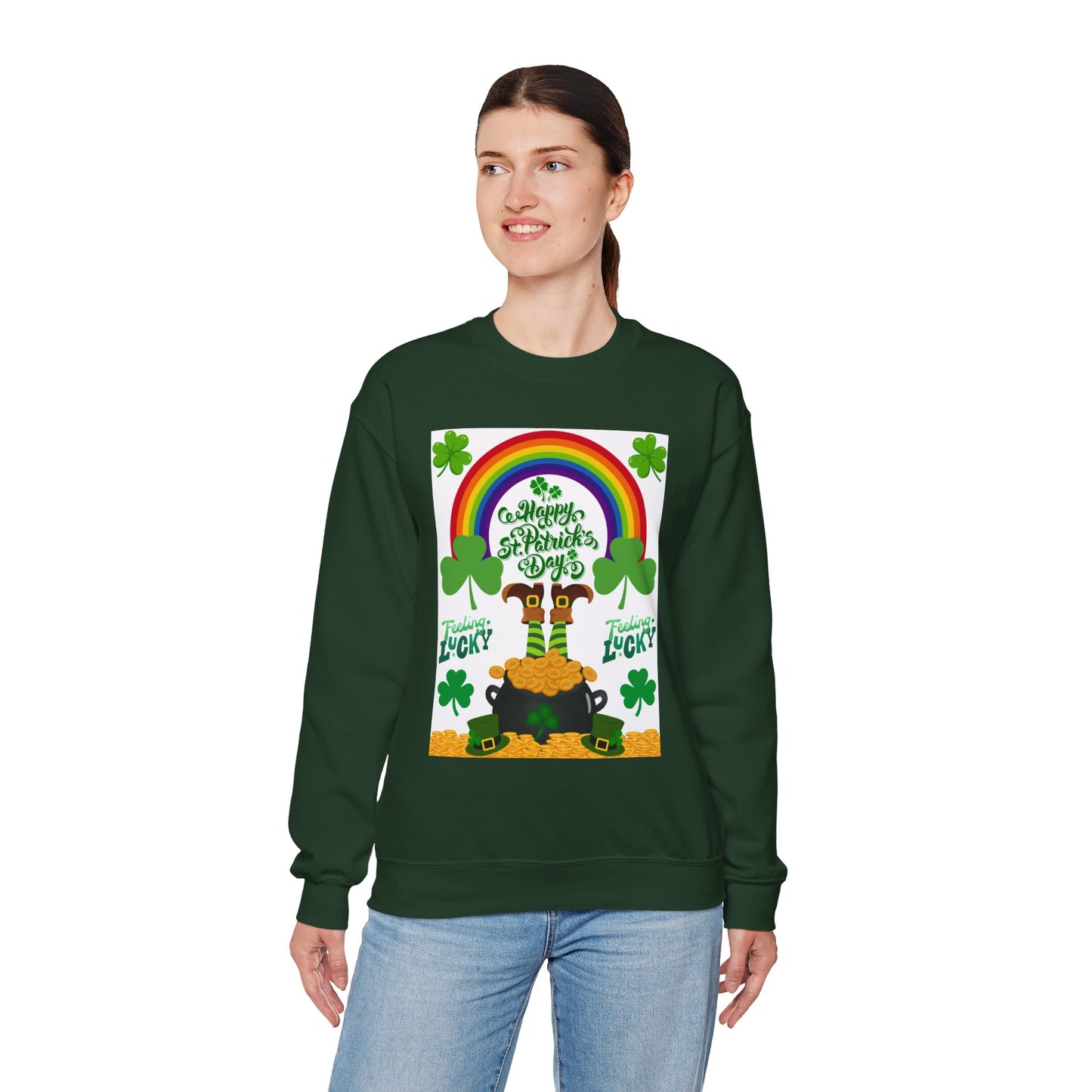 St Patrics Day Rainbow & Pot of Gold Crewneck Sweatshirt