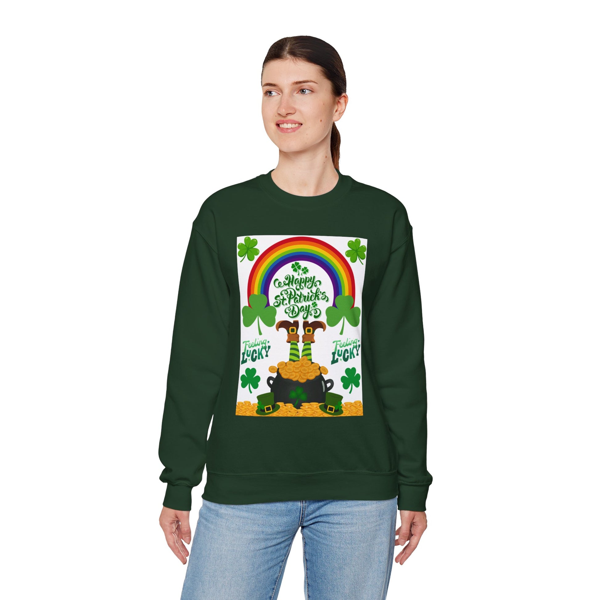 St Patrics Day Rainbow & Pot of Gold Crewneck Sweatshirt