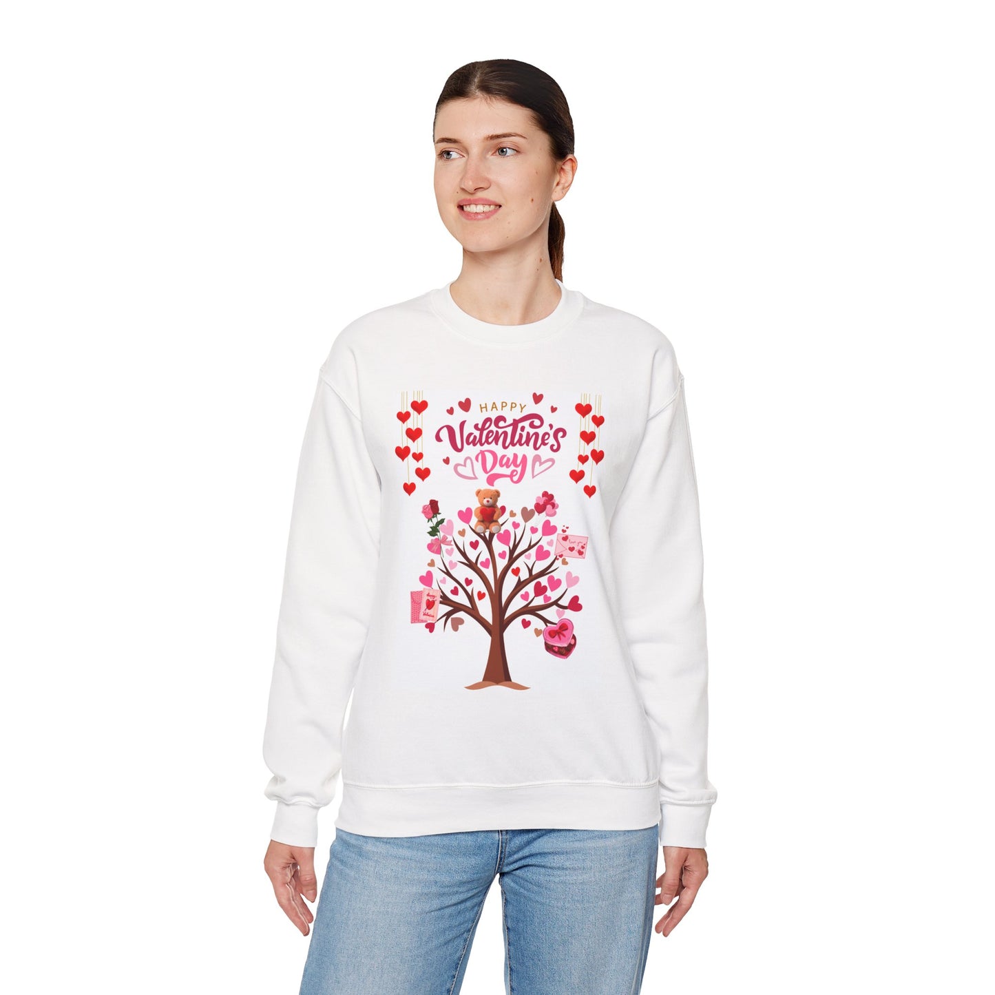 Valentine's Day Crewneck Sweatshirt — Happy Valentine's Day Tree Design