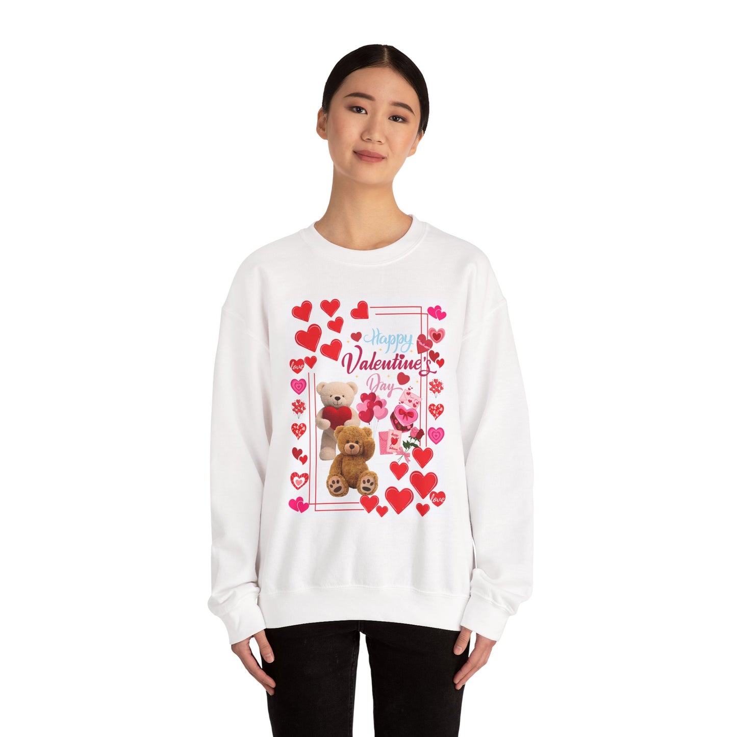 Valentine's Day Teddy Hearts Crewneck Sweatshirt