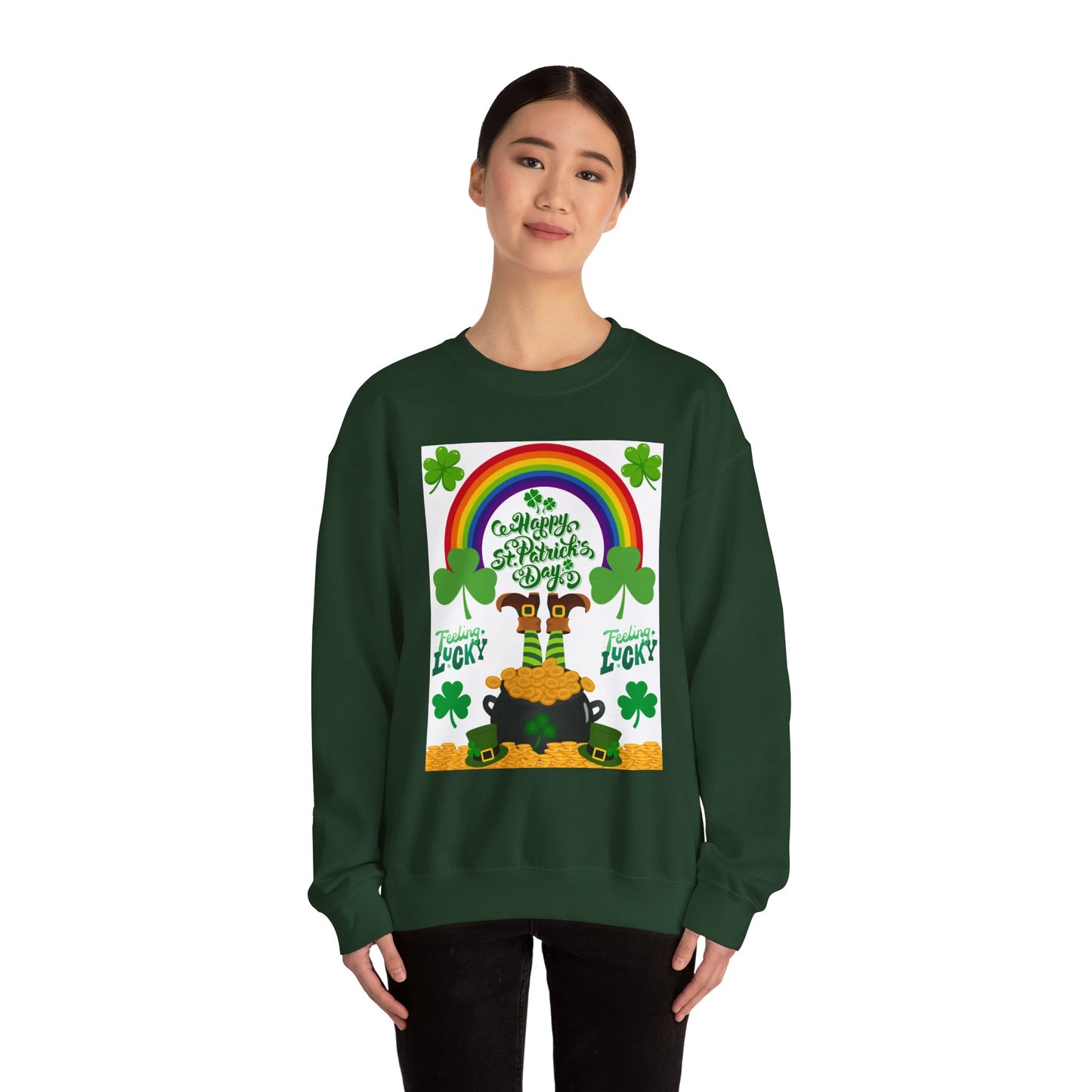 St Patrics Day Rainbow & Pot of Gold Crewneck Sweatshirt