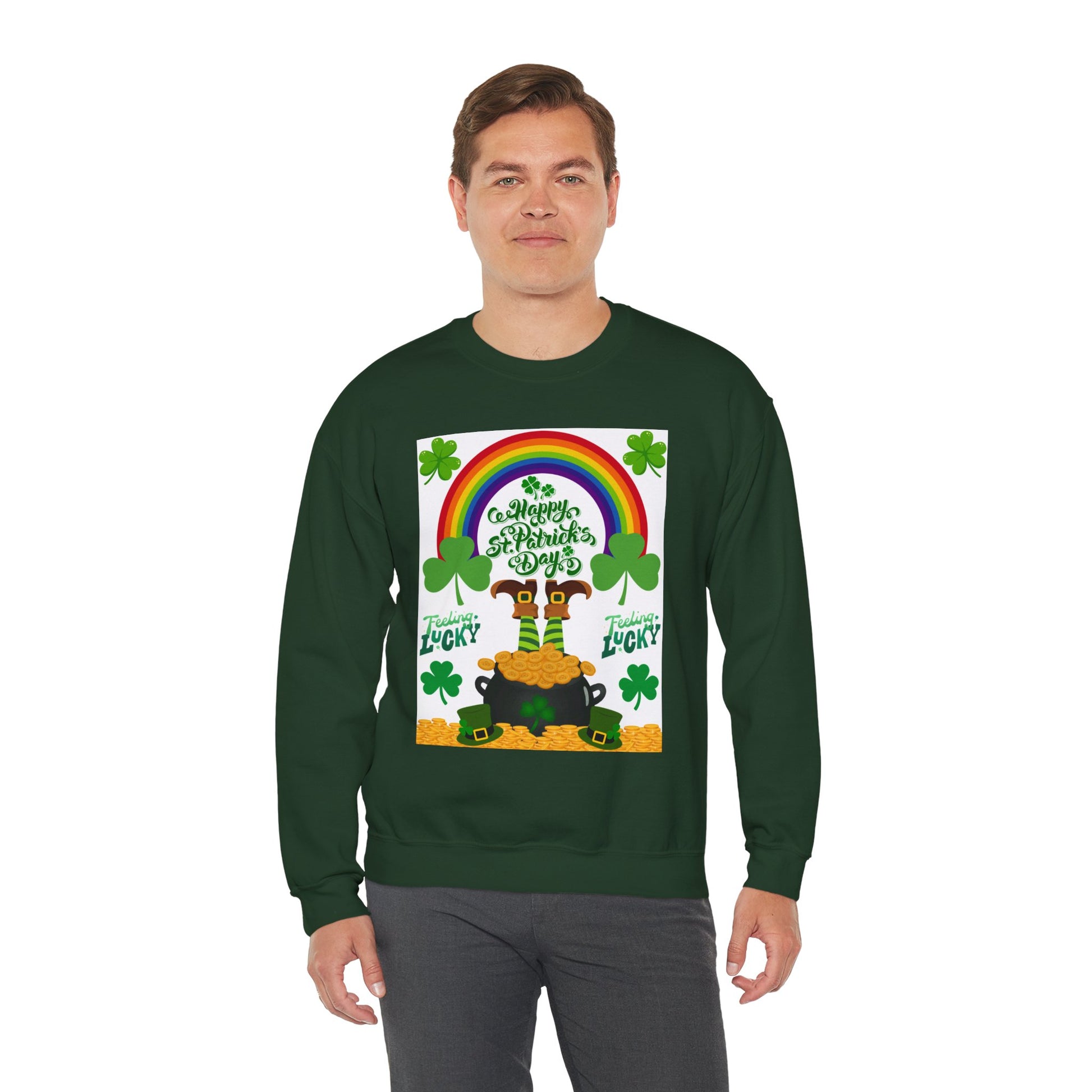 St Patrics Day Rainbow & Pot of Gold Crewneck Sweatshirt
