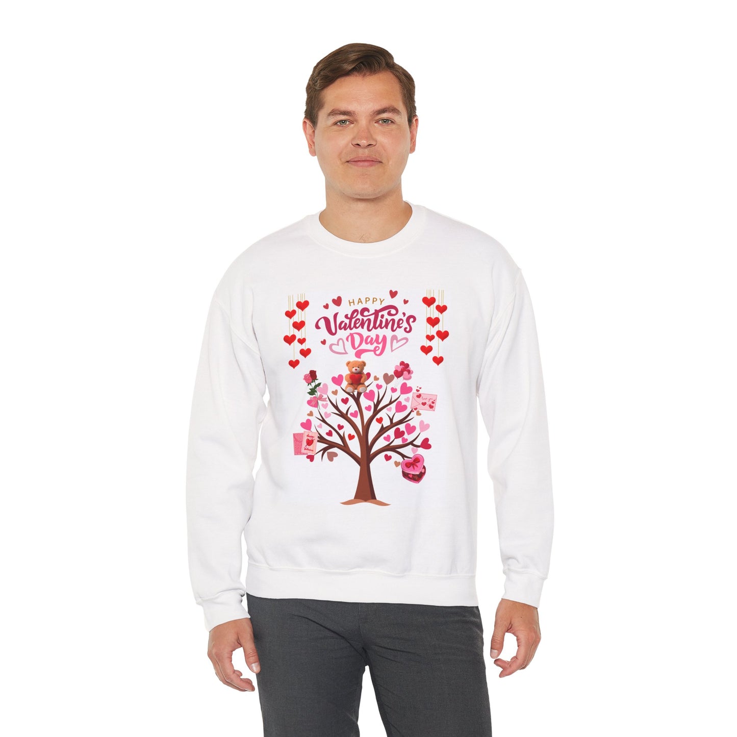 Valentine's Day Crewneck Sweatshirt — Happy Valentine's Day Tree Design