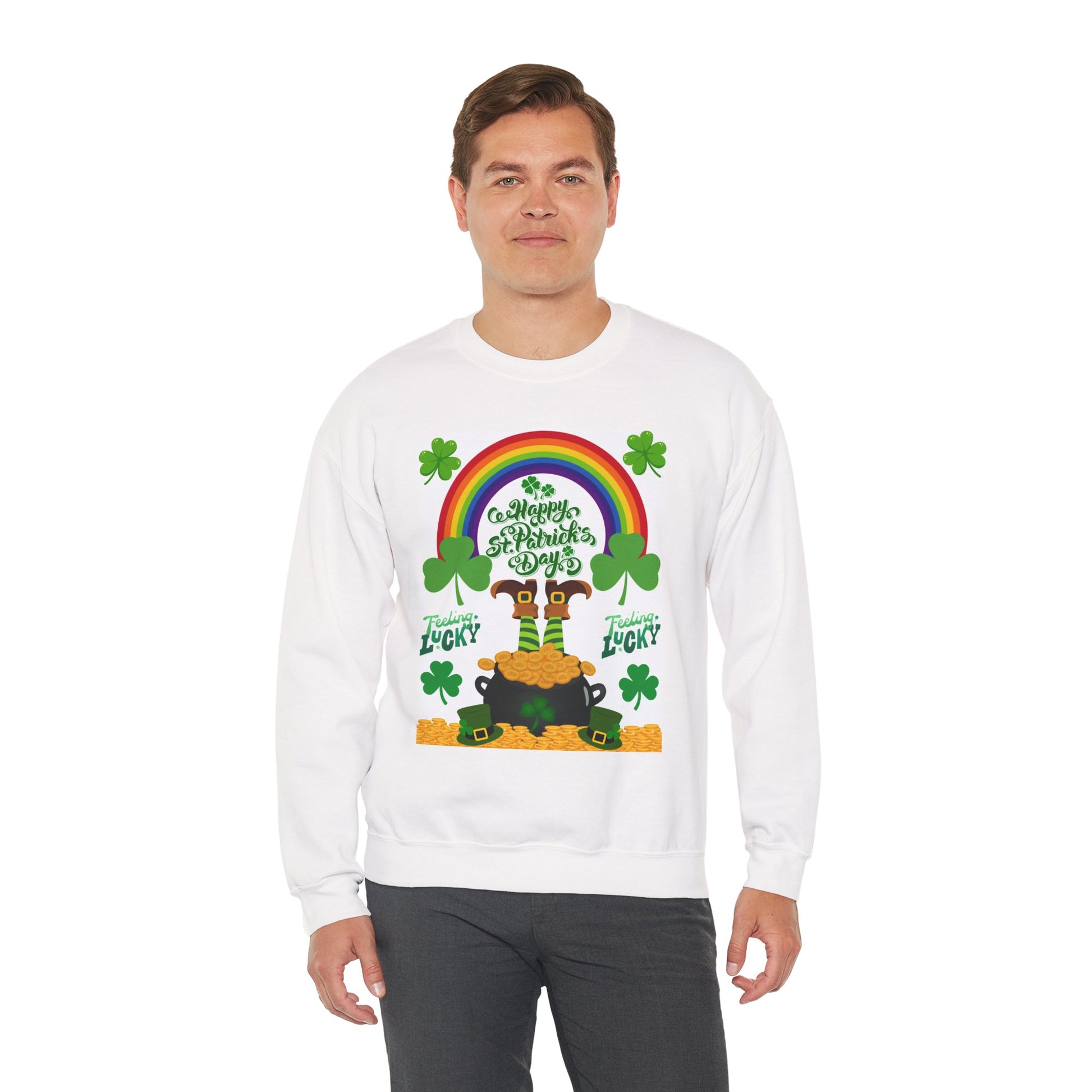 St Patrics Day Rainbow & Pot of Gold Crewneck Sweatshirt