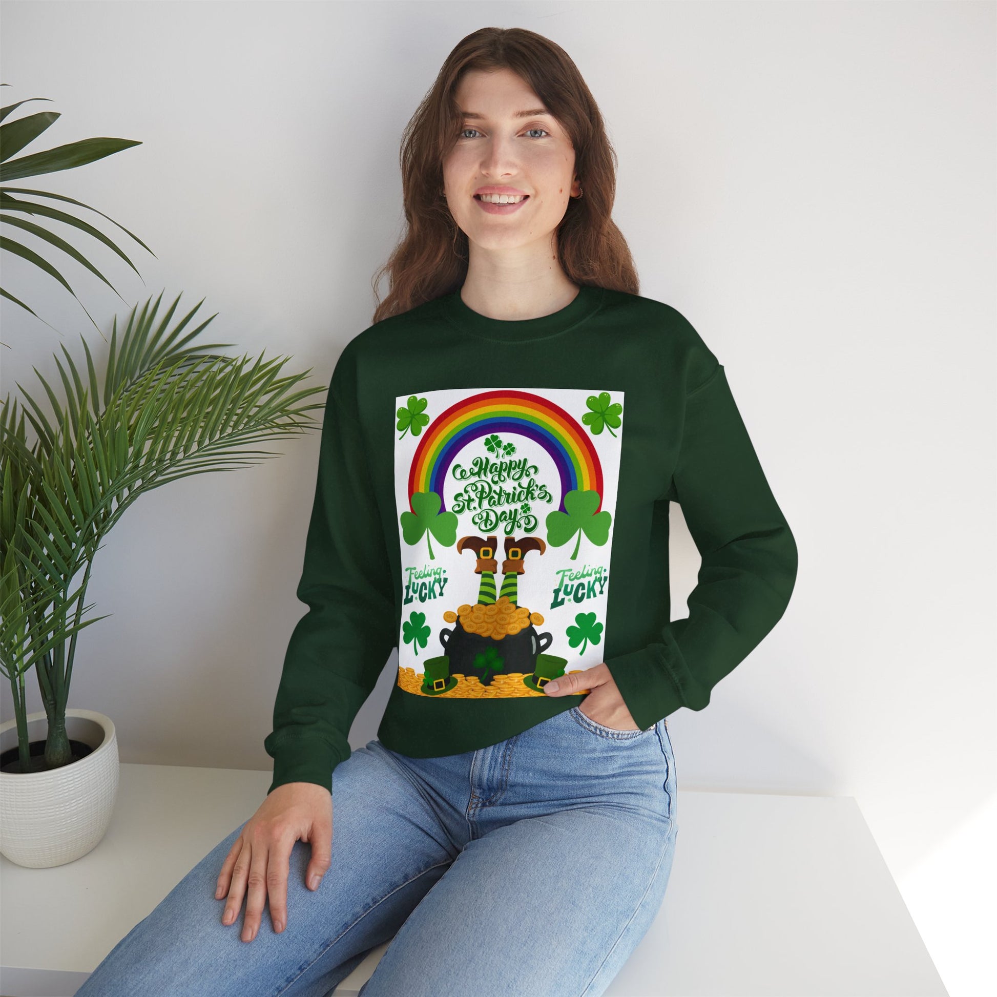 St Patrics Day Rainbow & Pot of Gold Crewneck Sweatshirt