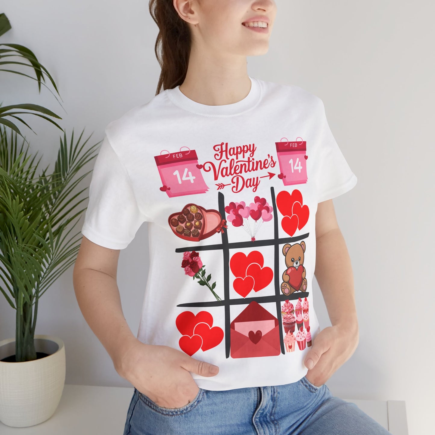 Valentine's Day Hearts Tee — Happy Valentine's Day with Teddy & Chocolates