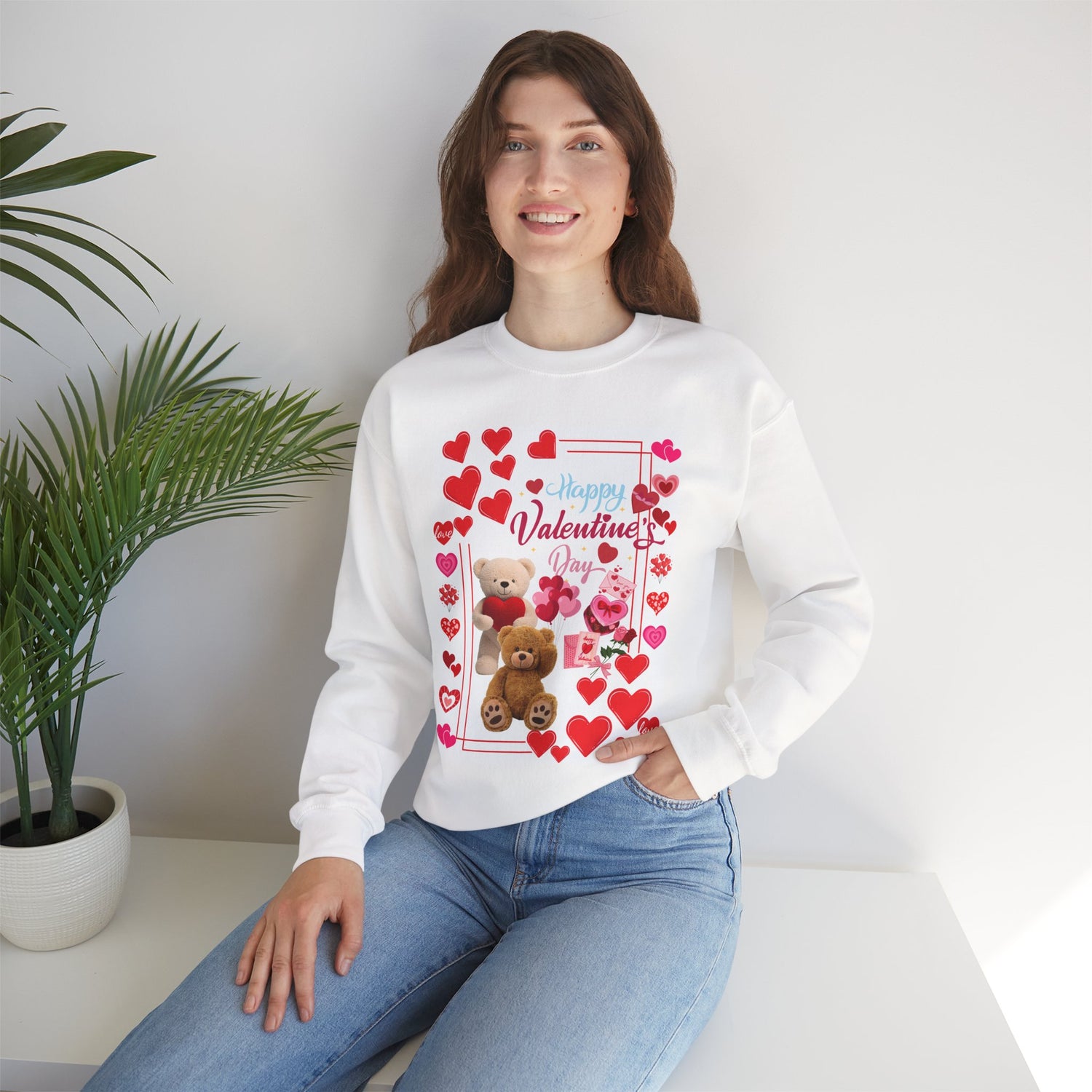 Valentine's Day Teddy Hearts Crewneck Sweatshirt