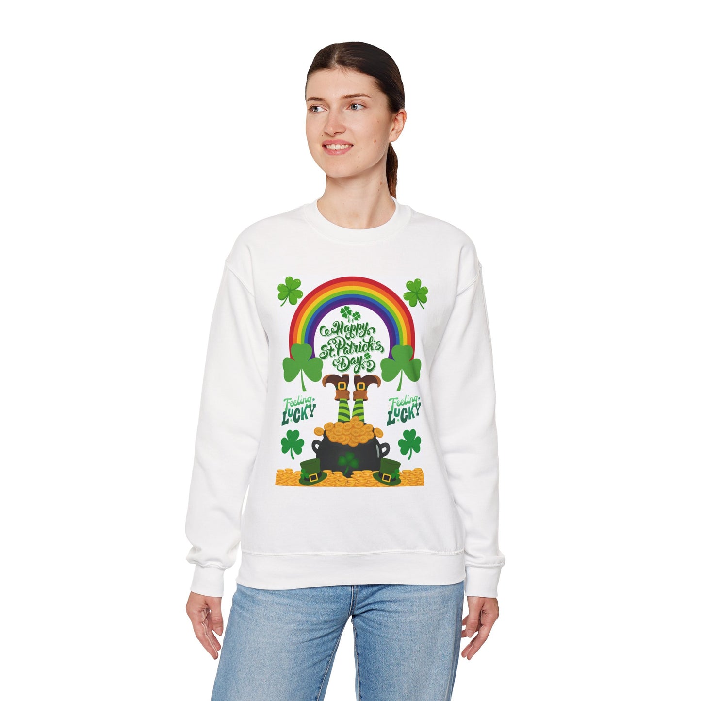St Patrics Day Rainbow & Pot of Gold Crewneck Sweatshirt
