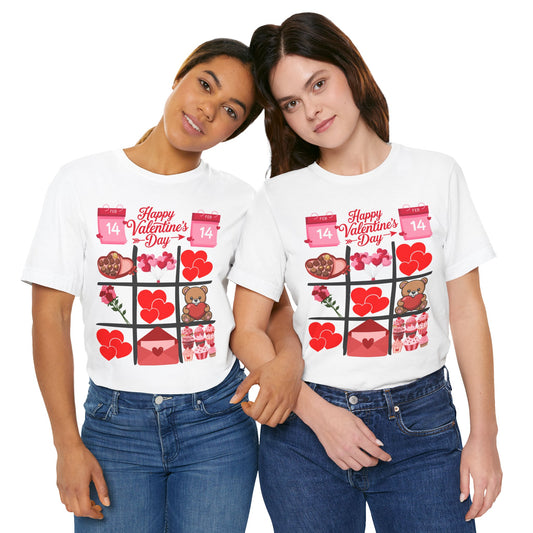 Valentine's Day Hearts Tee — Happy Valentine's Day with Teddy & Chocolates