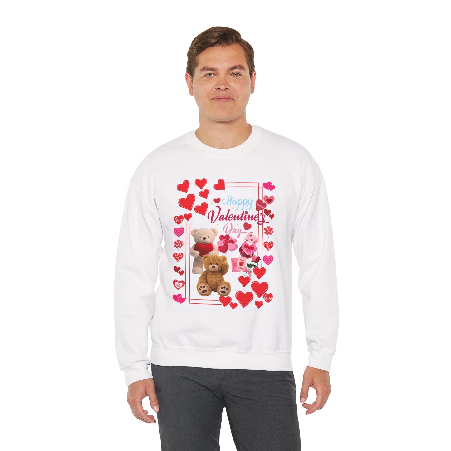 Valentine's Day Teddy Hearts Crewneck Sweatshirt