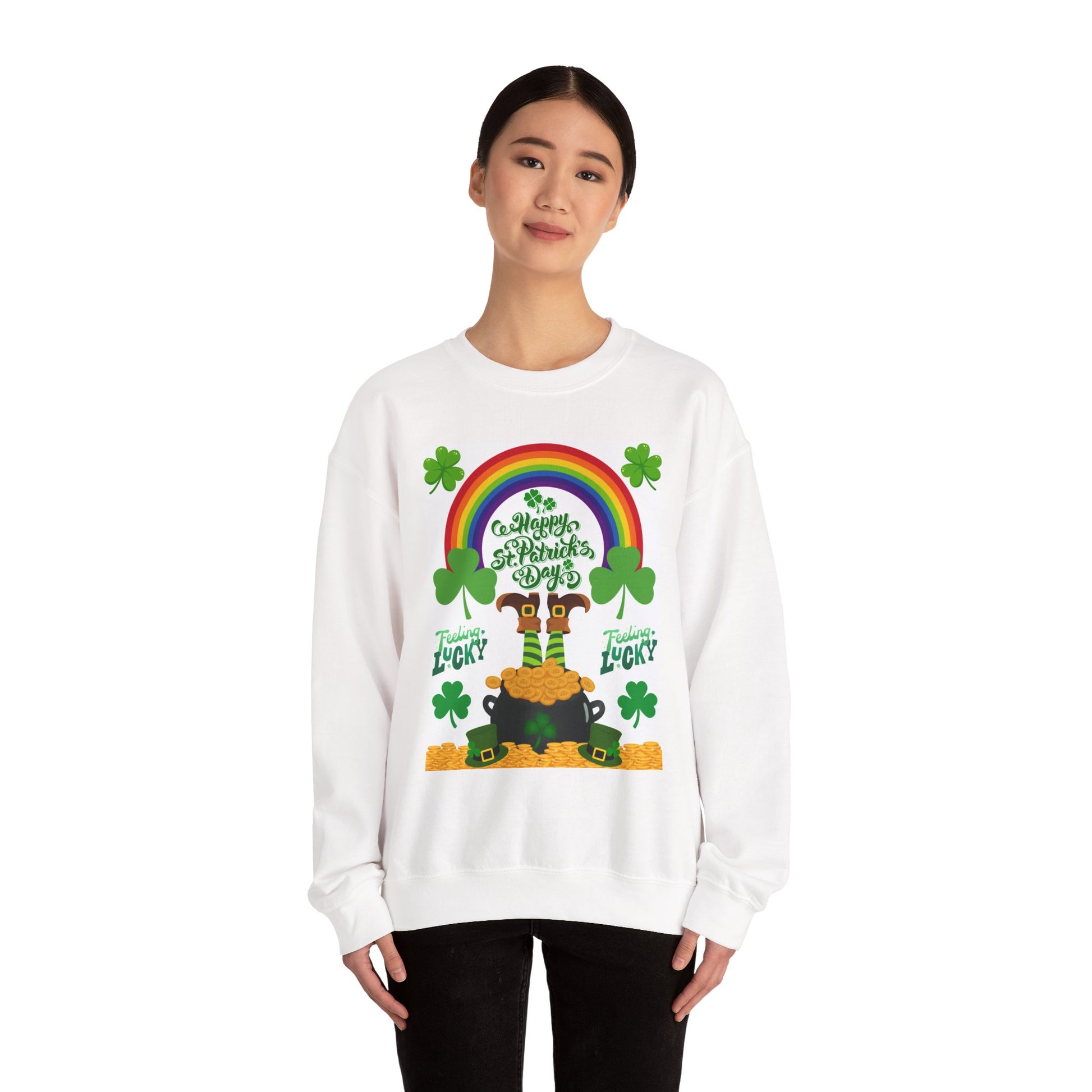 St Patrics Day Rainbow & Pot of Gold Crewneck Sweatshirt