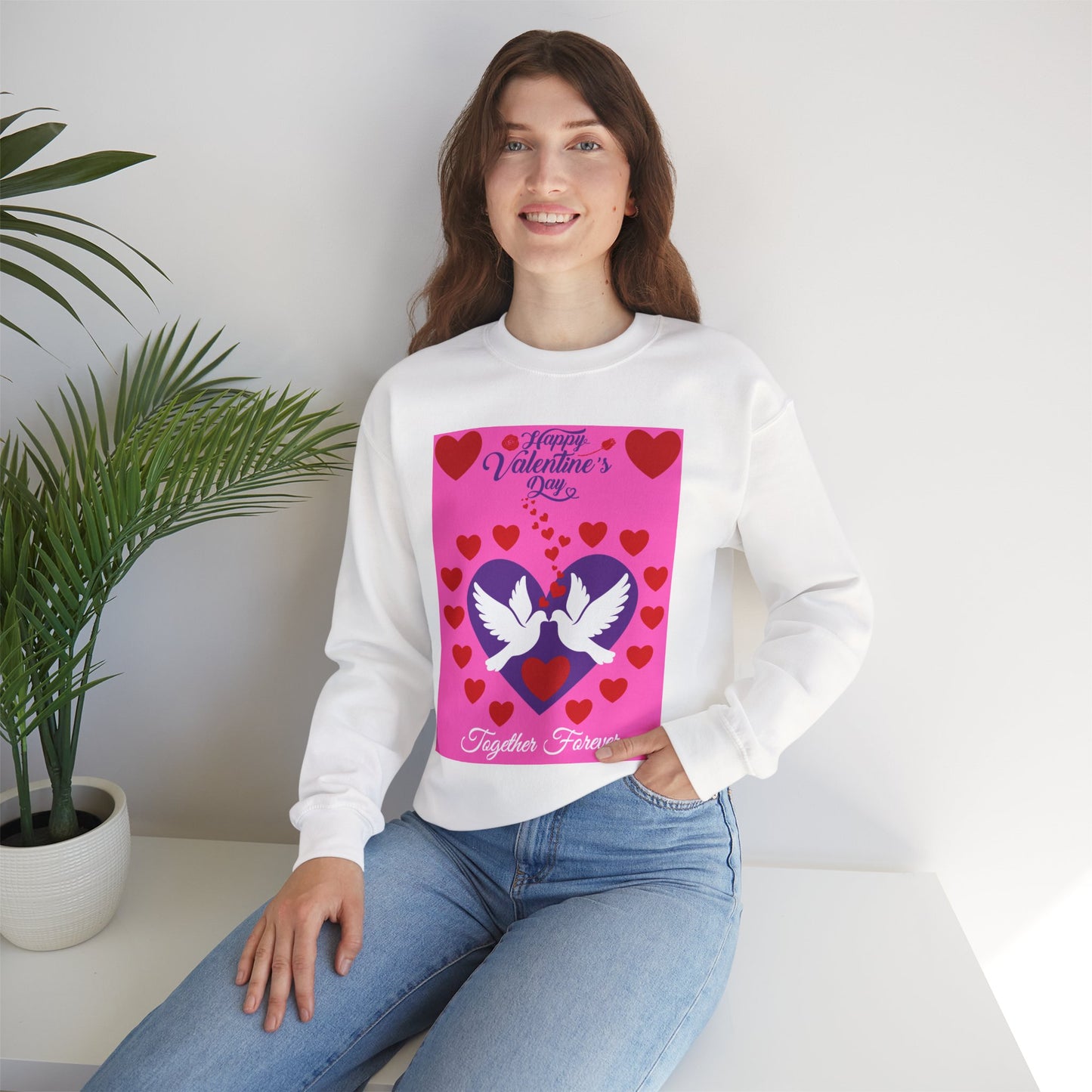 Together Forever Dove & Hearts Valentine's Day Crewneck Sweatshirt
