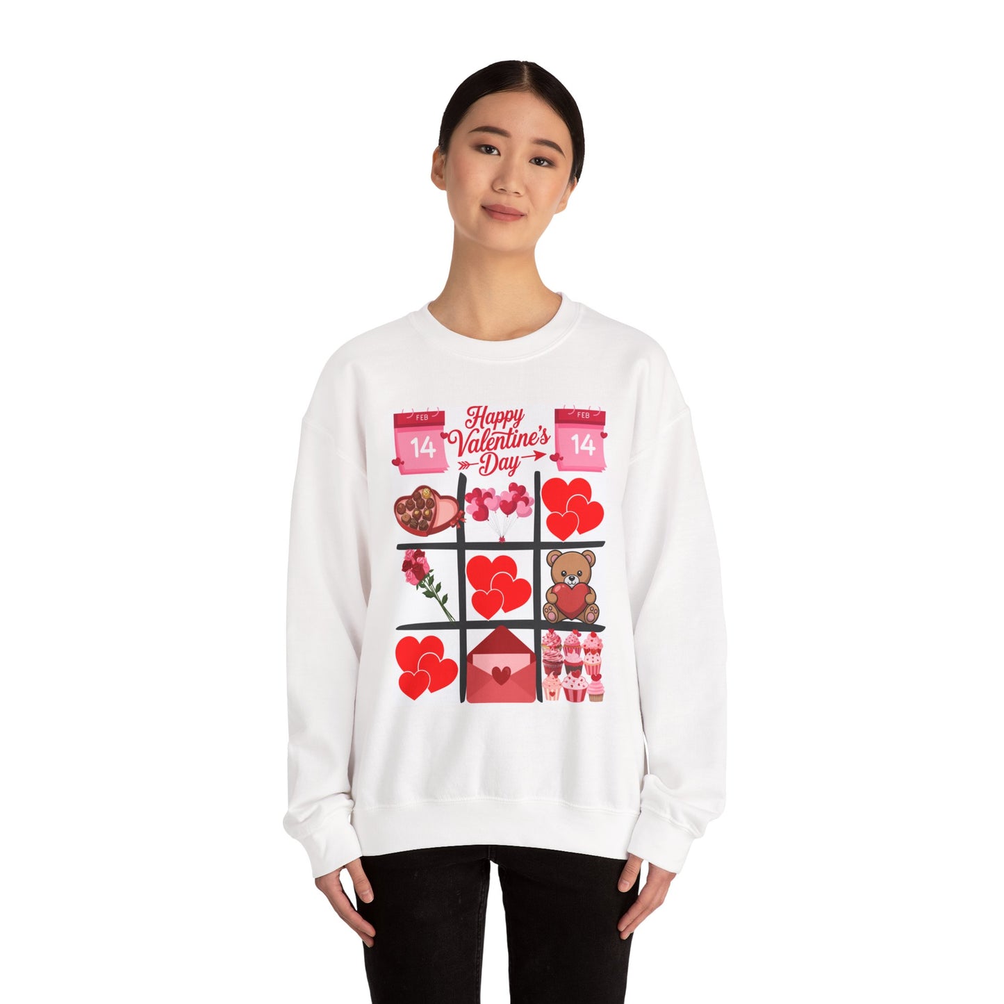 Valentine's Day Tic-Tac-Toe Sweatshirt — Happy Valentine’s Day Cute Hearts & Teddy