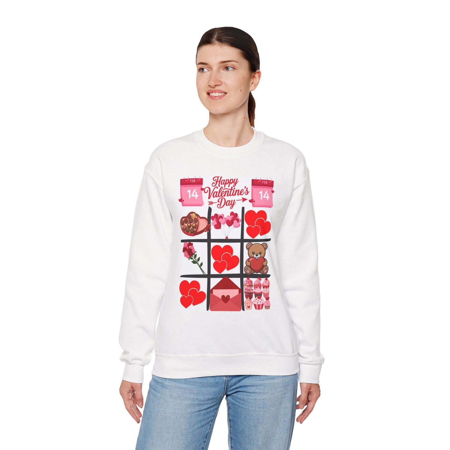 Valentine's Day Tic-Tac-Toe Sweatshirt — Happy Valentine’s Day Cute Hearts & Teddy