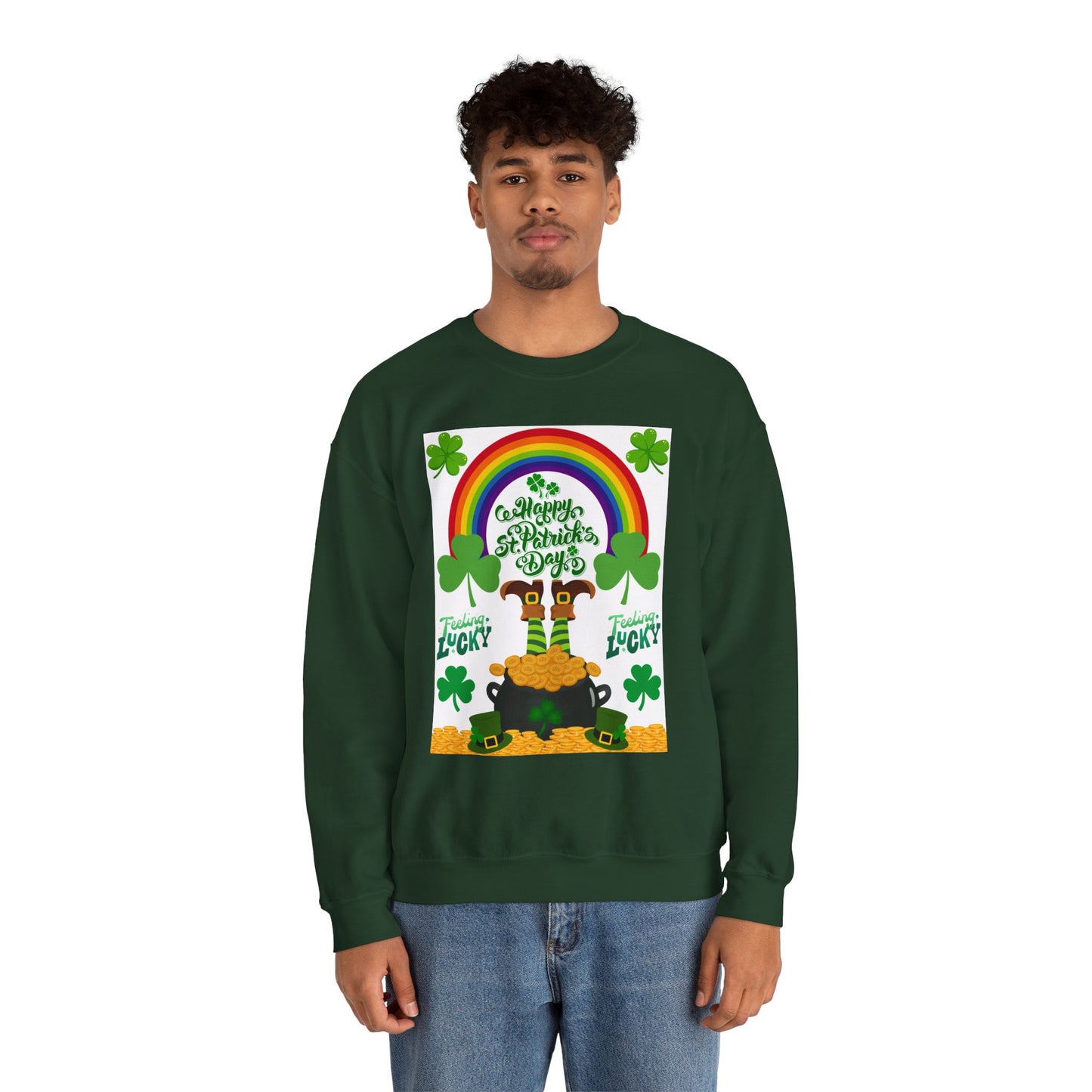 St Patrics Day Rainbow & Pot of Gold Crewneck Sweatshirt
