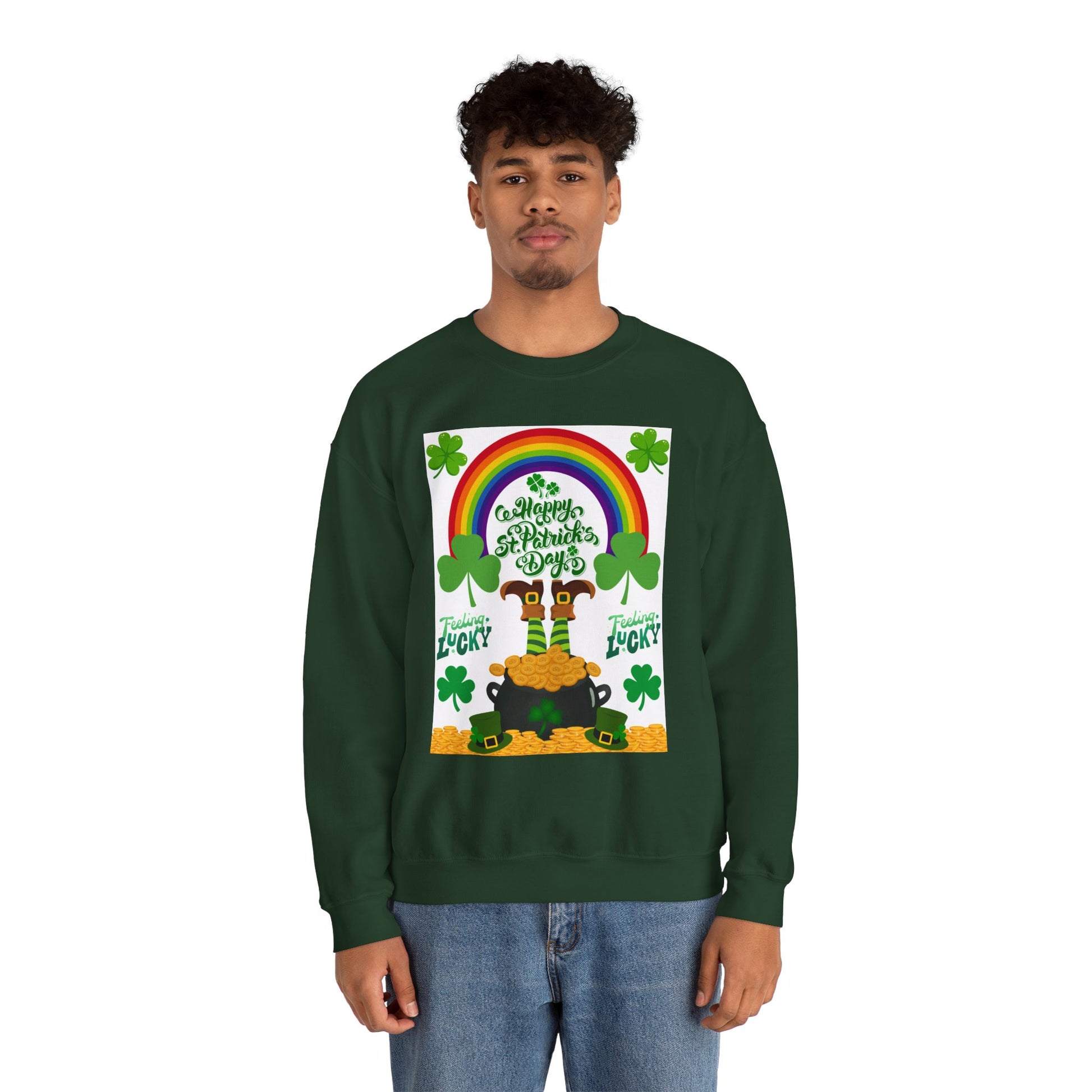 St Patrics Day Rainbow & Pot of Gold Crewneck Sweatshirt