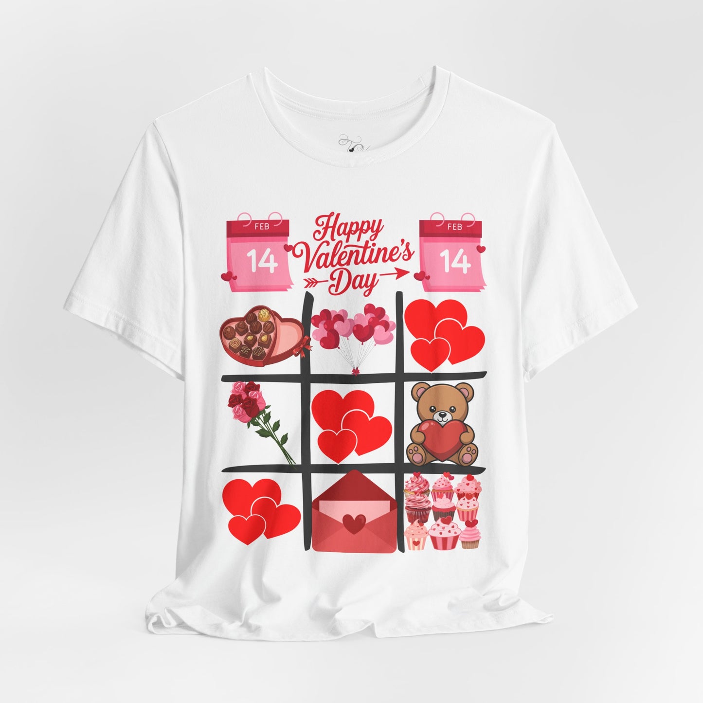 Valentine's Day Hearts Tee — Happy Valentine's Day with Teddy & Chocolates