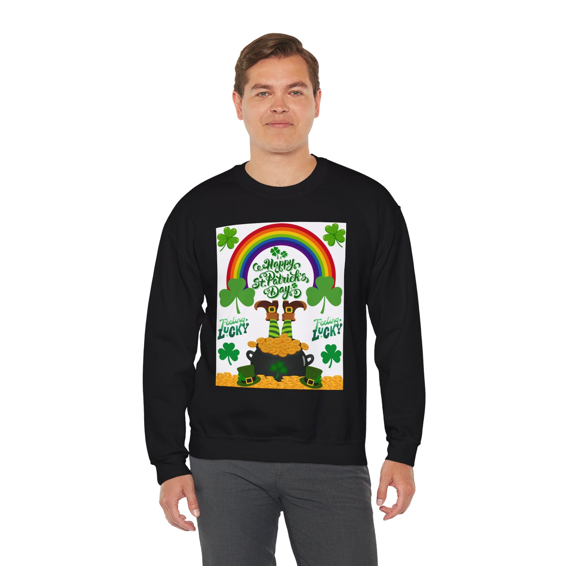 St Patrics Day Rainbow & Pot of Gold Crewneck Sweatshirt