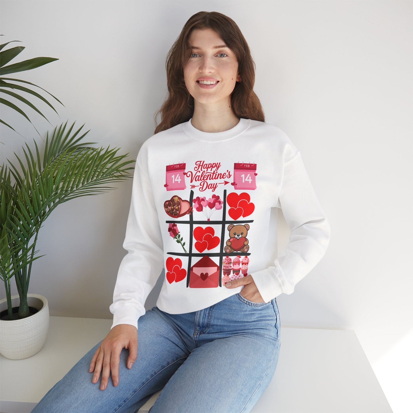 Valentine's Day Tic-Tac-Toe Sweatshirt — Happy Valentine’s Day Cute Hearts & Teddy