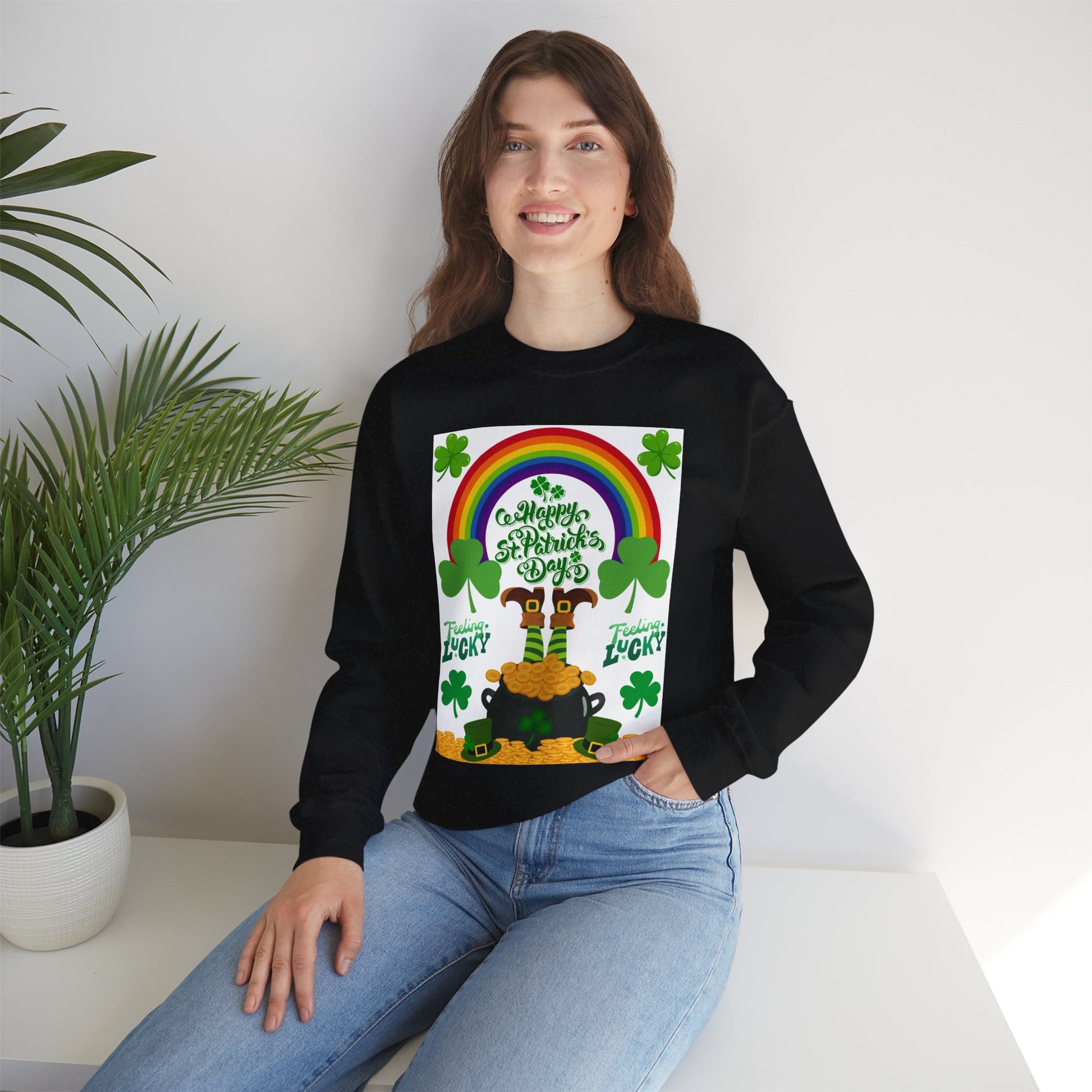 St Patrics Day Rainbow & Pot of Gold Crewneck Sweatshirt