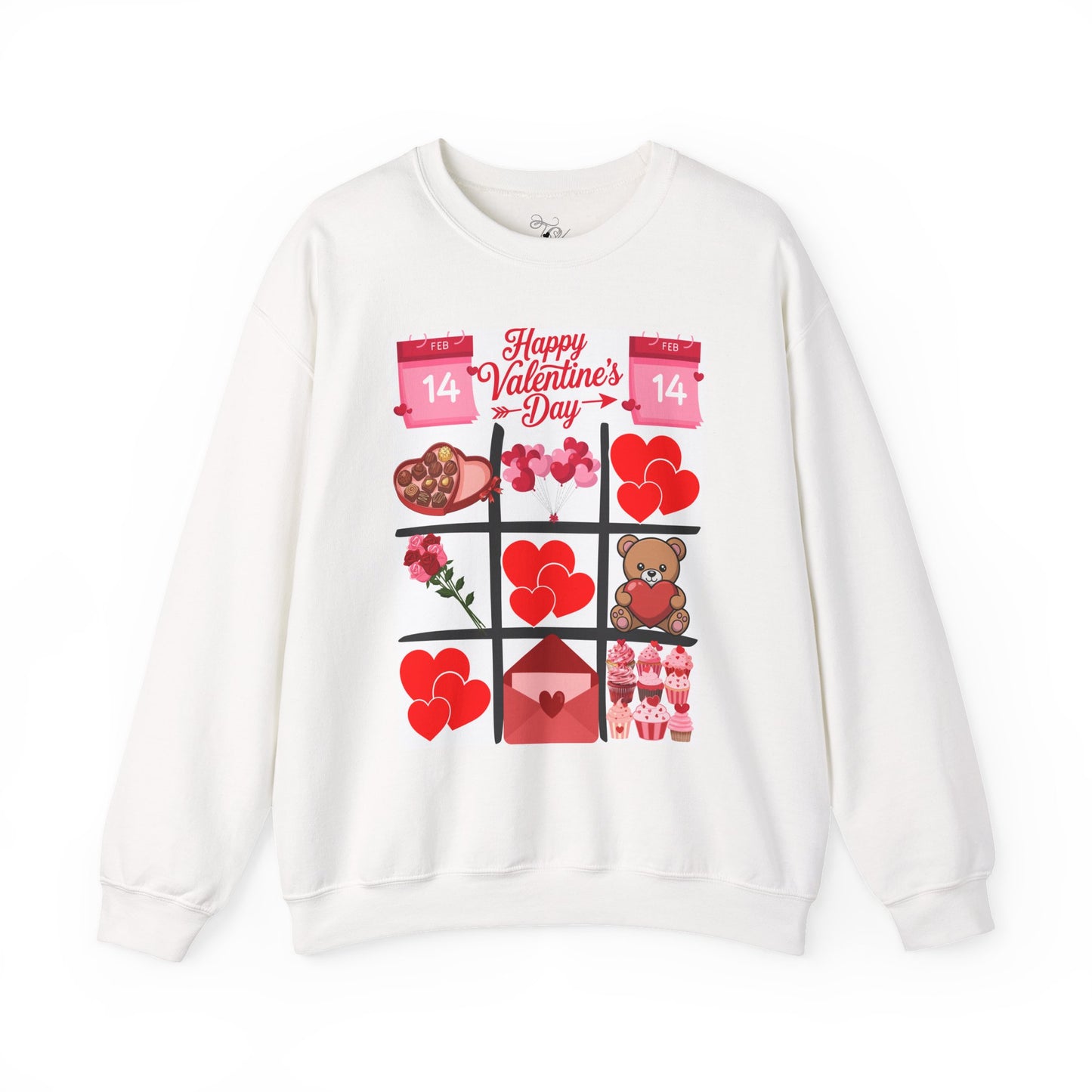Valentine's Day Tic-Tac-Toe Sweatshirt — Happy Valentine’s Day Cute Hearts & Teddy