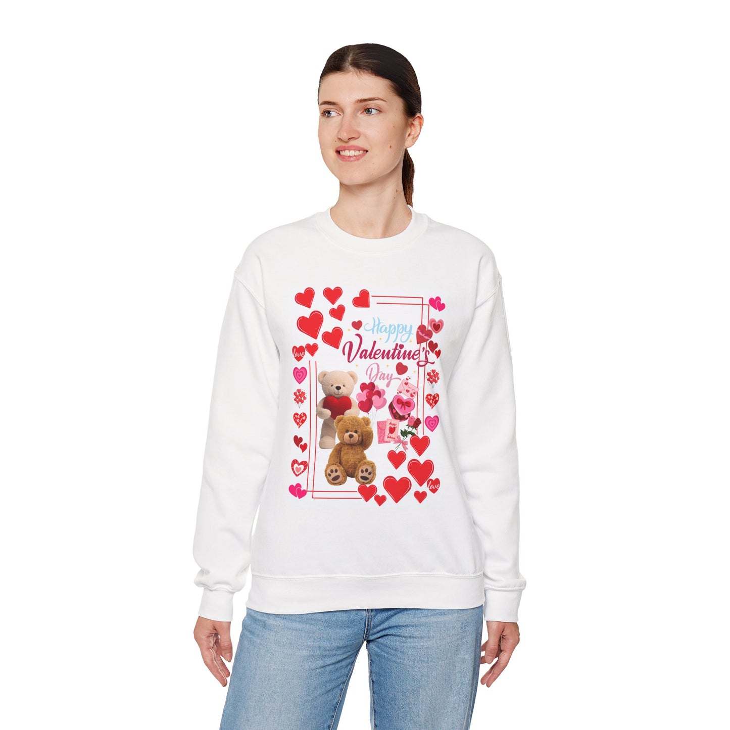 Valentine's Day Teddy Hearts Crewneck Sweatshirt