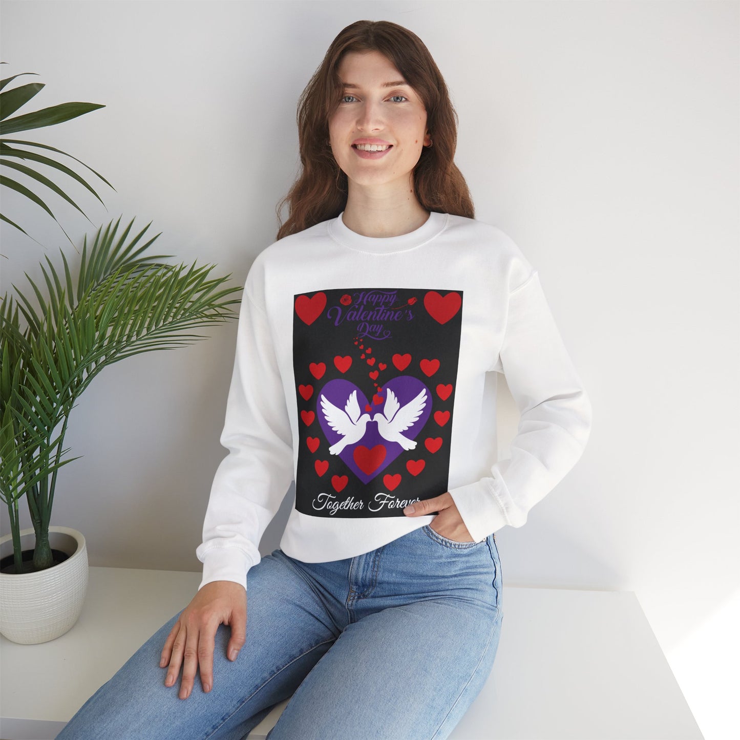 Valentine Dove Heart Crewneck Sweatshirt – "Together Forever" Love Design