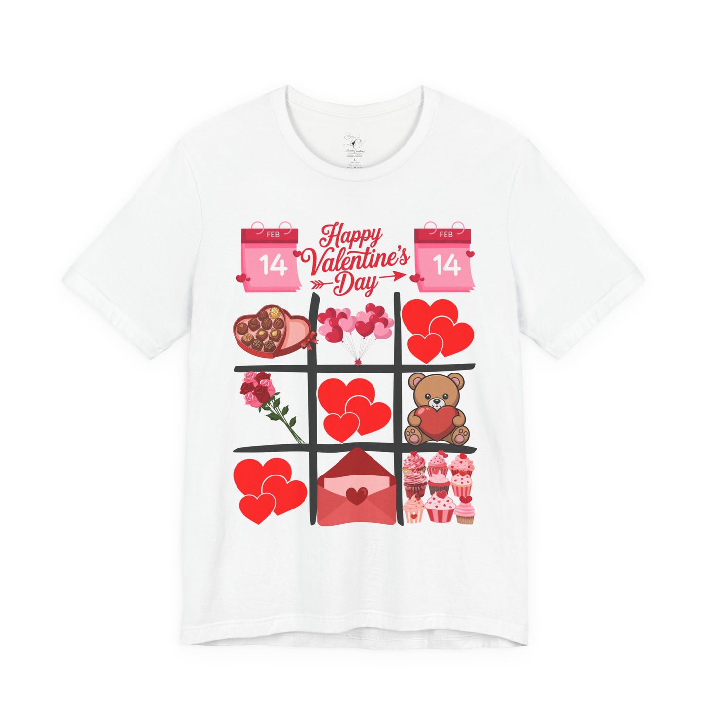 Valentine's Day Hearts Tee — Happy Valentine's Day with Teddy & Chocolates