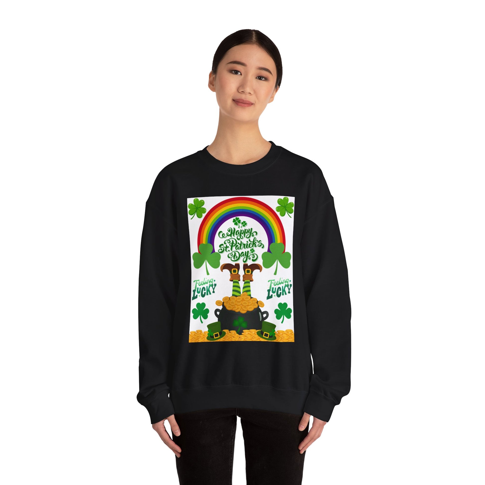 St Patrics Day Rainbow & Pot of Gold Crewneck Sweatshirt