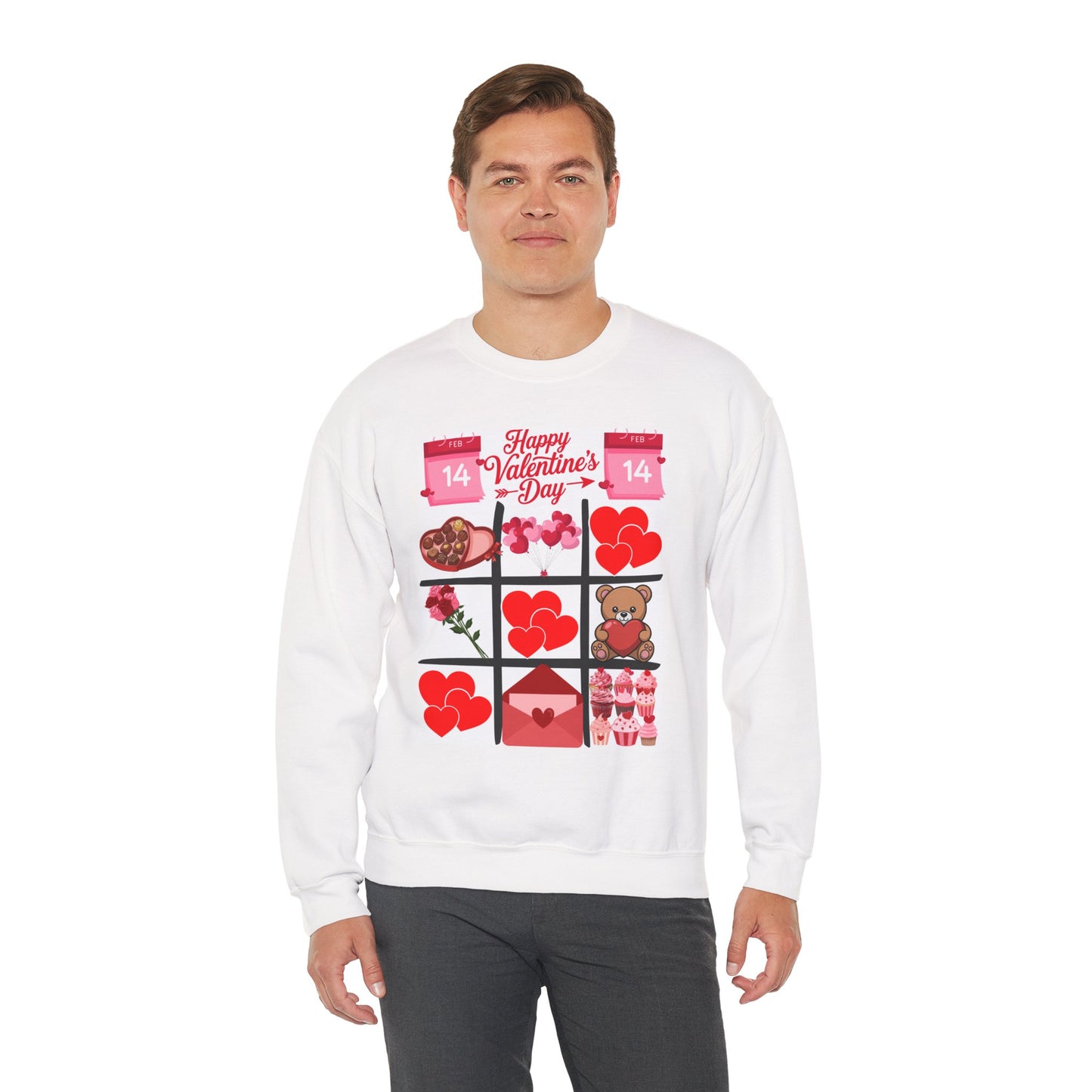 Valentine's Day Tic-Tac-Toe Sweatshirt — Happy Valentine’s Day Cute Hearts & Teddy