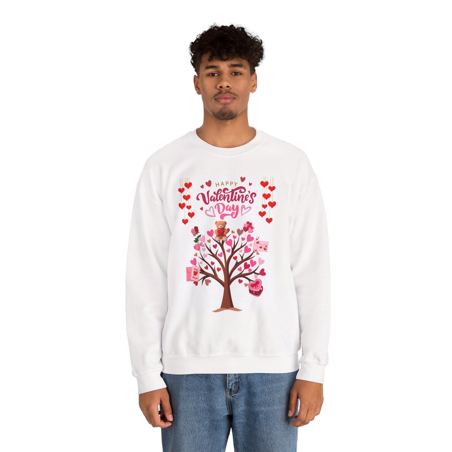 Valentine's Day Crewneck Sweatshirt — Happy Valentine's Day Tree Design