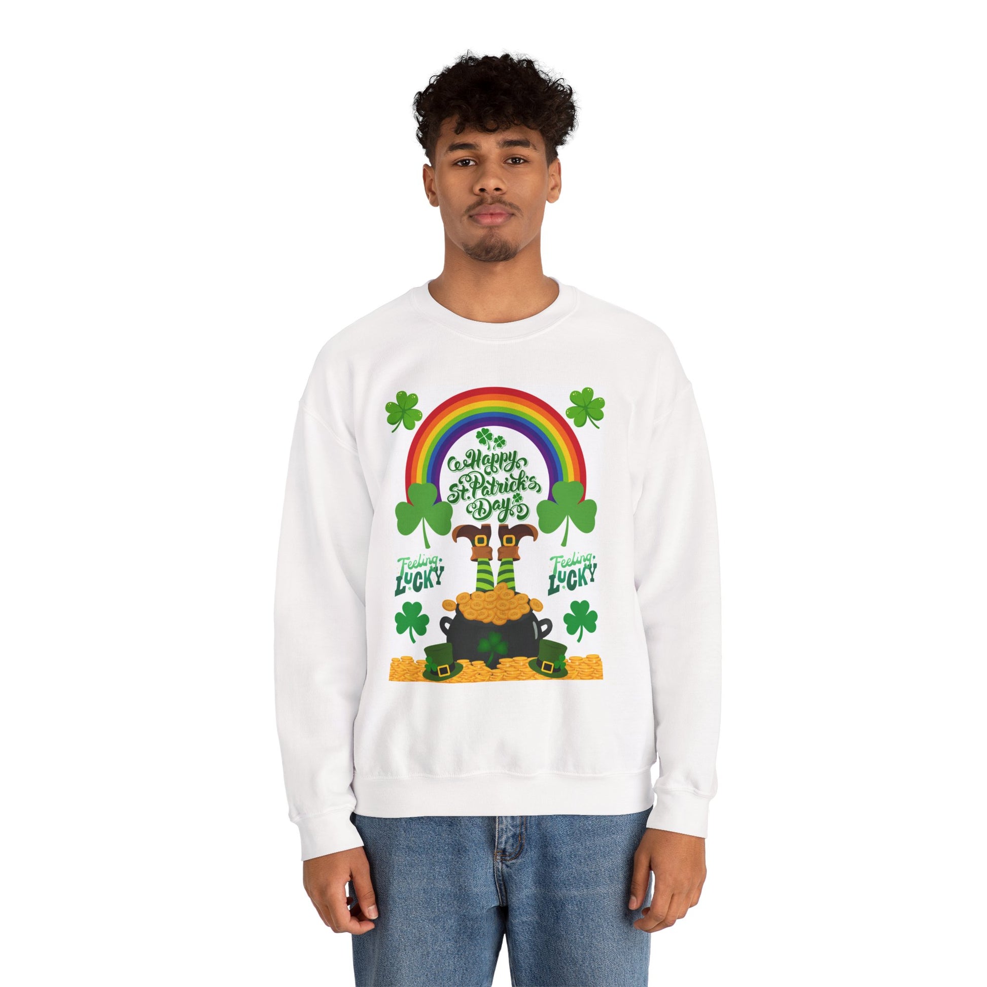 St Patrics Day Rainbow & Pot of Gold Crewneck Sweatshirt