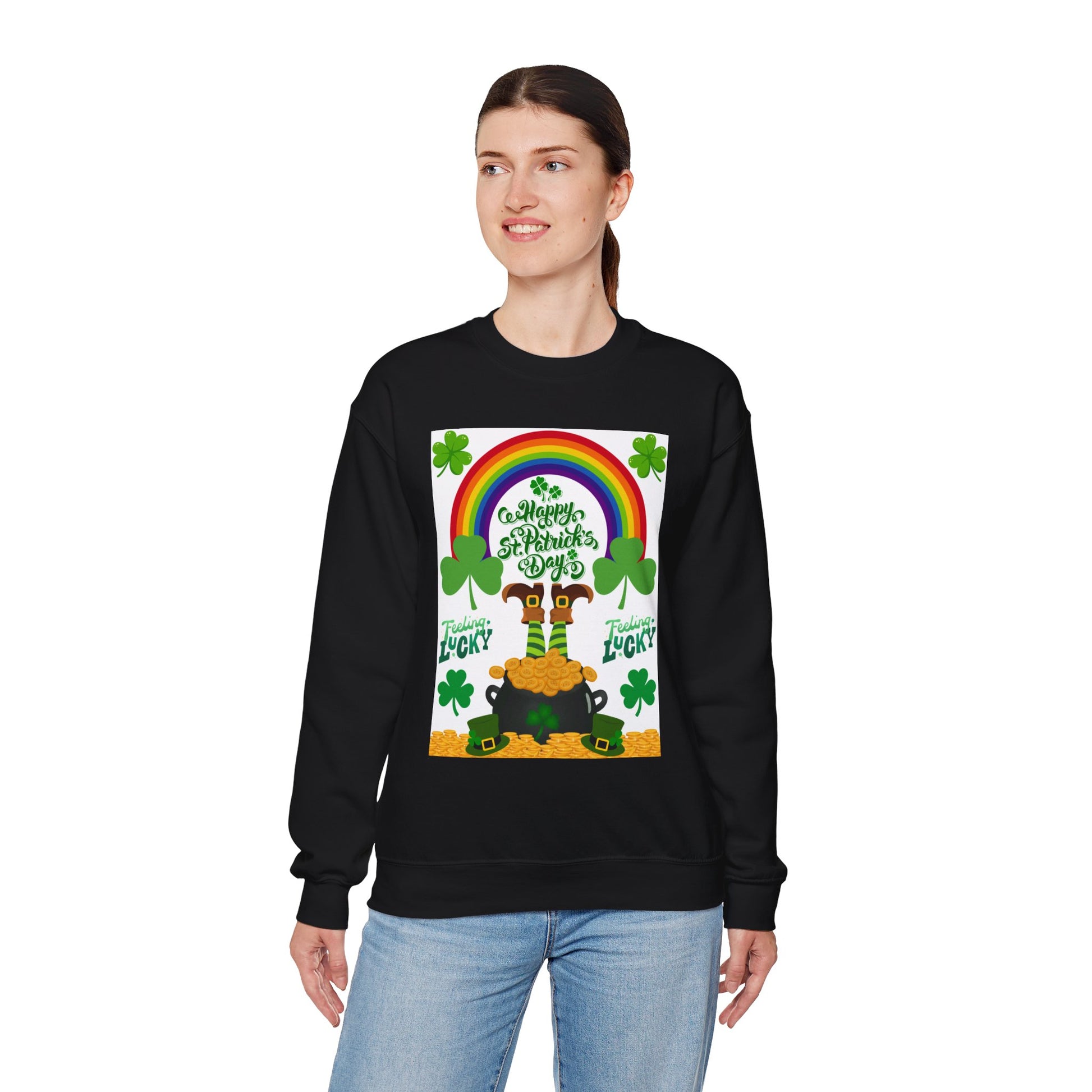 St Patrics Day Rainbow & Pot of Gold Crewneck Sweatshirt