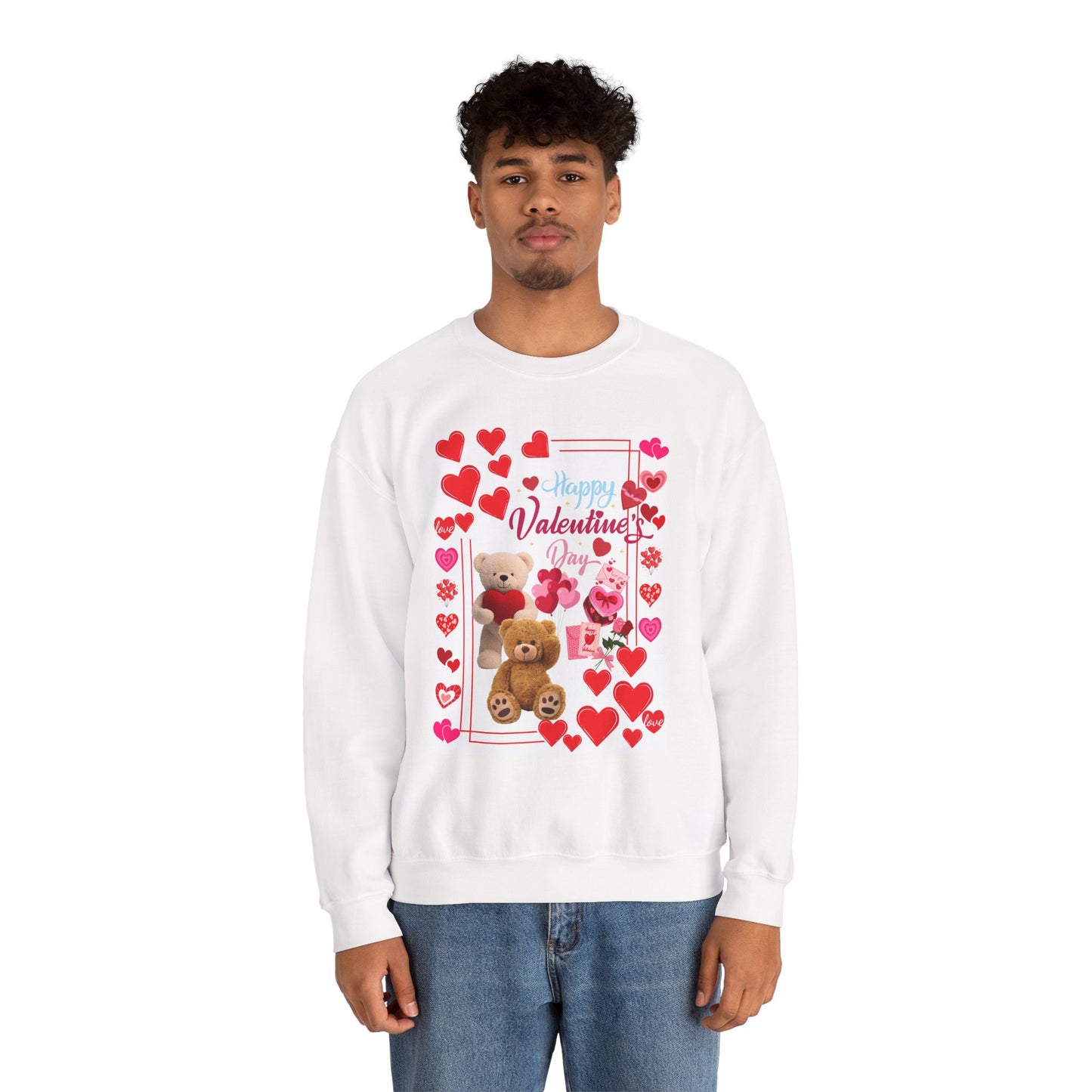 Valentine's Day Teddy Hearts Crewneck Sweatshirt
