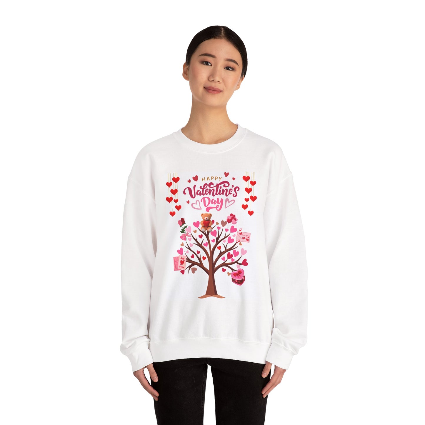 Valentine's Day Crewneck Sweatshirt — Happy Valentine's Day Tree Design