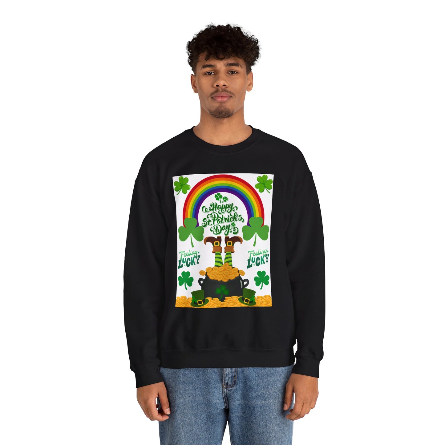 St Patrics Day Rainbow & Pot of Gold Crewneck Sweatshirt