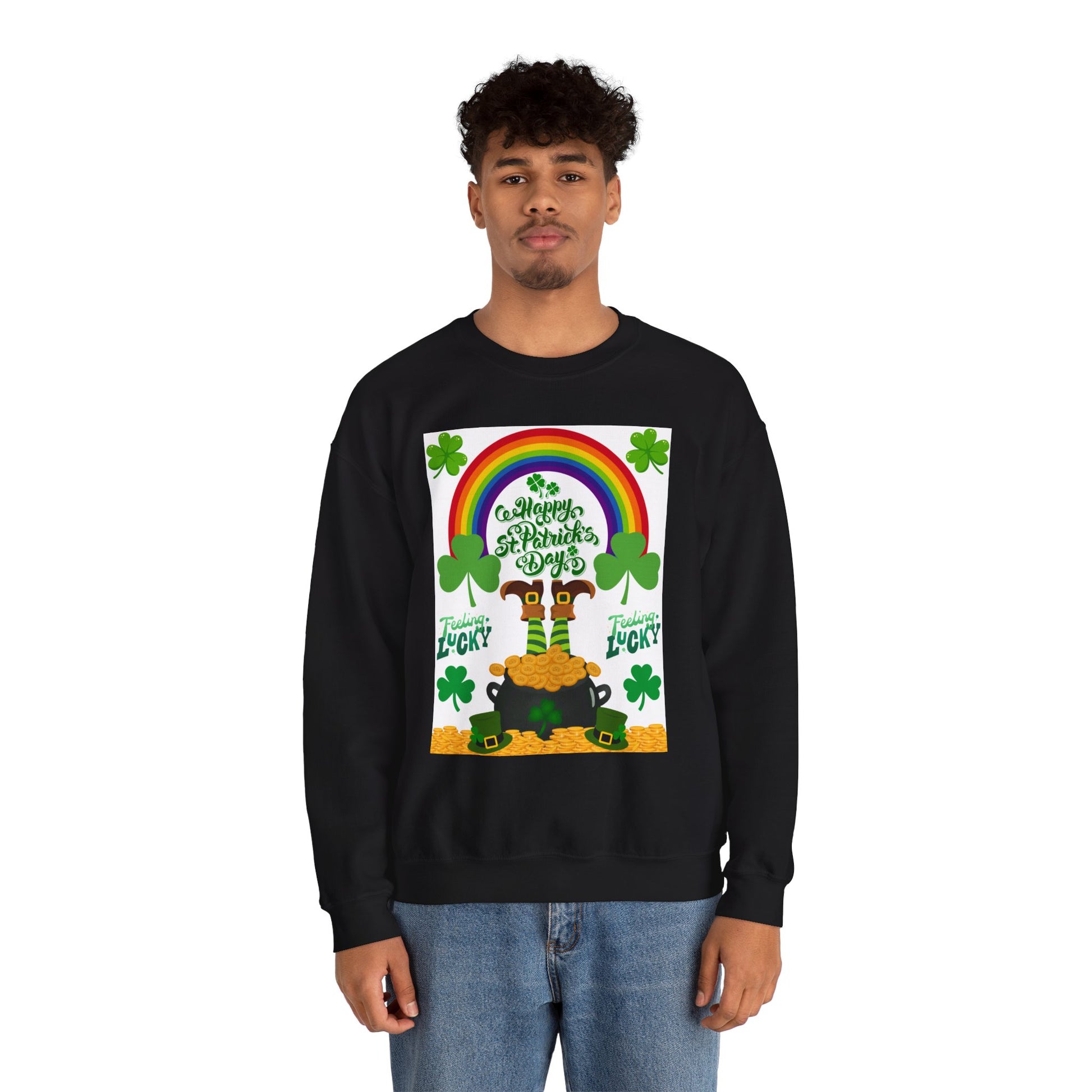 St Patrics Day Rainbow & Pot of Gold Crewneck Sweatshirt